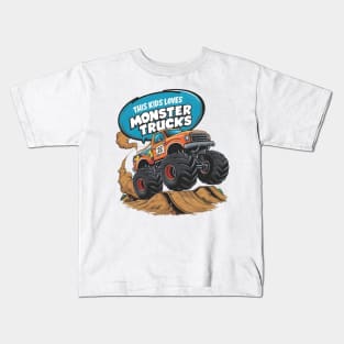 Enthusiastic Kid and Monster Truck Kids T-Shirt